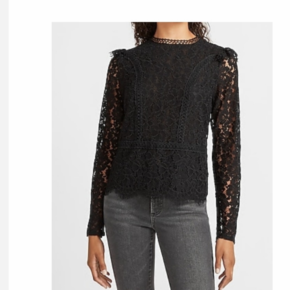 Scalloped hem black lace top